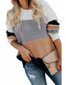 Casual Color Block Oversized Sweater Apricot
