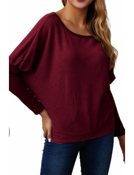 Bateau Neck Sweater Long Sleeve Ruby