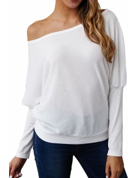 Solid Sweater Oblique Shoulder White