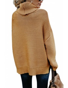 Solid Chunky Turtleneck Sweater Beige White