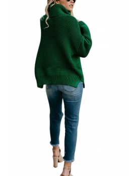 Turtleneck Plain Pullover Sweater Green