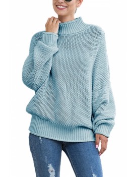 Drop Shoulder Mock Neck Sweater Light Blue