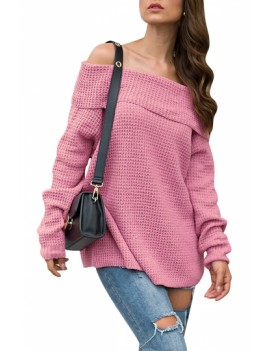 Solid Off Shoulder Oversized Sweater Pink