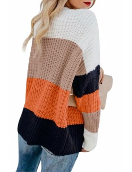 Contrast Color Block Pullover Sweater Tangerine