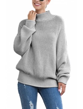 Mock Neck Pullover Oversized Sweater Light Grey