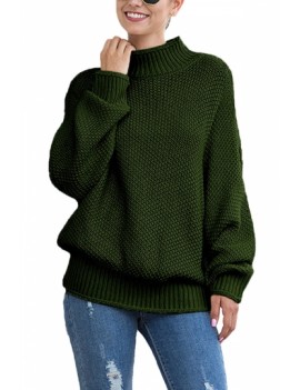 Plain Mock Neck Pullover Sweater Olive
