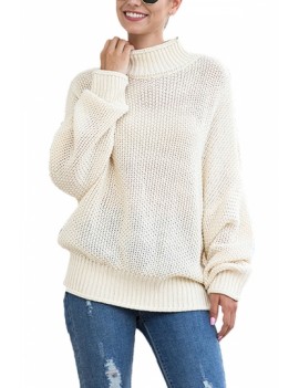 Solid Pullover Mock Neck Sweater White