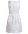 Jacquard Pleated Sleeveless Lace Dress - White M