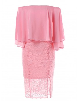 Off Shoulder Splicing Lace Capelet Dress - Light Pink M