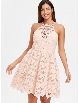 Sleeveless Bib Neck Lace Dress - Pink Bubblegum 2xl