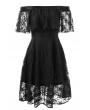 Elastic Shoulder Flare Lace Dress - Black M
