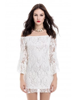 Mini Off Shoulder Lace Tight Club Dress - White M