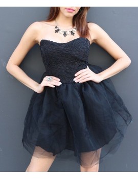 Strapless Ball Gown Semi Formal Little Black Dress - Black S