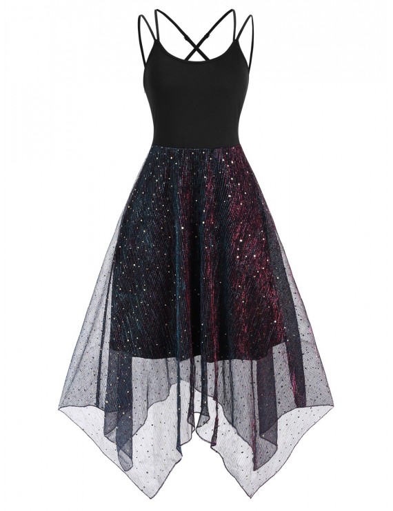 Foil Dot Sparkle Criss Cross Cami Dress - Black M