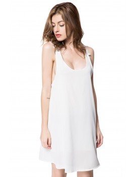 Sexy V-Neck Sleeveless Laciness Backless Women's Dress - White M