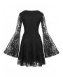 Gothic Lace Bell Sleeve A Line Dress - Black S