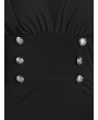 Flare Sleeve Solid Button Bodycon Dress - Black M