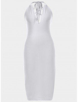 Halter Midi Bodycon Dress - White S