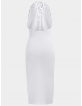 Halter Midi Bodycon Dress - White S