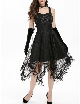 Lace Up Empire Waist Asymmetrical Dress - Black S