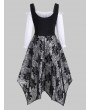 Floral Lace Overlay Frilled Cold Shoulder Dress - Black S