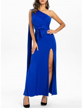 One Shoulder Slit Bodycon Prom Dress - Cobalt Blue S