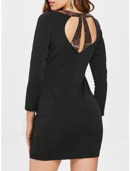 Sequins Embellished Mini Skinny Dress - Black L