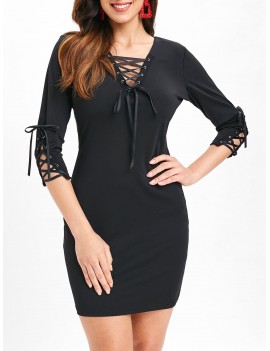 Tunic Lacing Fitted Dress - Black S