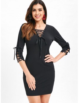Tunic Lacing Fitted Dress - Black S