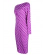 Dot Printed Round Neck Long Sleeves Ruffled Pencil Dress - Purple M