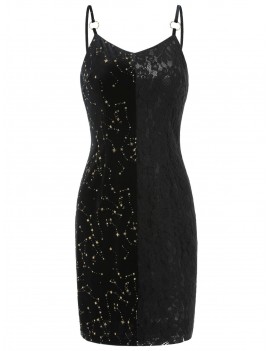 Velvet Star Lace Panel Cami Dress - Black S