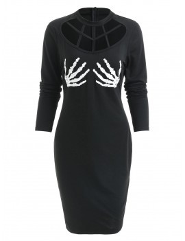 Halloween Costume Cut Out Skeleton Dress - Black S