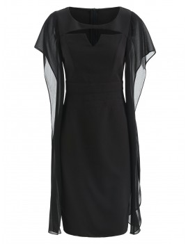 Flowy Sleeve Cut Out Front Fitted Dress - Black S
