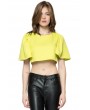 Women's Charming Ruffled Solid Color Flare Sleeve Round Collar Crop Top - Yellow One Size