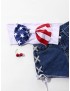 American Flag Bowknot Crop Top -  L