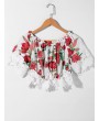Shirred Floral Lace Crochet Crop Top -  Xl