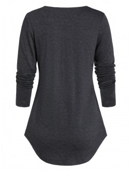Long Sleeve Sequined Flare T Shirt - Light Slate Gray 2xl