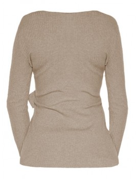 Plain Slim Low Cut Surplice Sweater - Light Khaki Xl