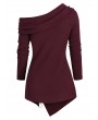 Cowl Neck Asymmetric Long Sleeves Knitwear - Red Wine S