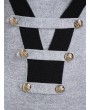 Contrast Square Collar Tunic Sweater - Gray Cloud M