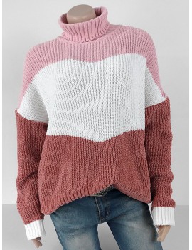 Turtleneck Contrast Chenille Knit Sweater - Pink S