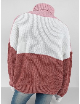 Turtleneck Contrast Chenille Knit Sweater - Pink S