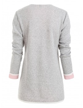 Cuffed Sleeves Heathered Pokcets Cardigan - Pink L