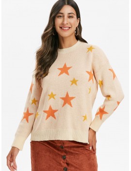 Stars Graphic Crew Neck Sweater - Apricot One Size