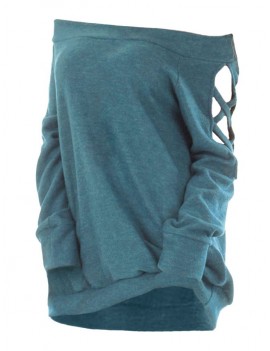 Off The Shoulder Crisscross Cutout Tunic Knitwear - Grayish Turquoise S