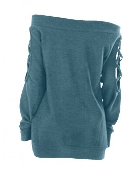 Off The Shoulder Crisscross Cutout Tunic Knitwear - Grayish Turquoise S