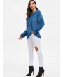 Fuzzy Knit Drop Shoulder Tunic Sweater - Blue 2xl