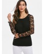 Lace Sleeves Solid Pullover Knitwear - Black One Size