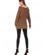 Lace Up Cable Knit Off Shoulder Sweater - Light Brown L