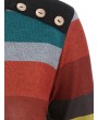 Button Embellished Colorful Striped Pattern Handkerchief Knitwear -  M